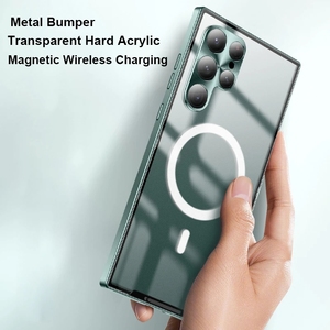 Custodia di ricarica Wireless magnetica per Samsung Galaxy S23 Ultra S22 Plus <span class=keywords><strong>S21</strong></span> custodia per telefono <span class=keywords><strong>trasparente</strong></span> in alluminio con paraurti in metallo - Product Image 2