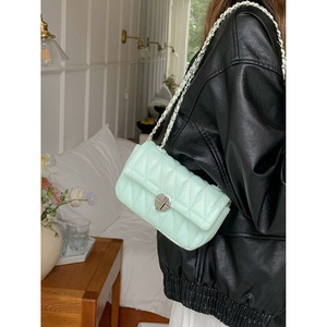 Women's Chain Shoulder <b>Bag</b> Quilted Diamond Pattern Lock Closure Crossbody <b>Bag</b> <b>Small</b> Size Everyday Casual Use Green <b>White</b> Black - Product Image 1