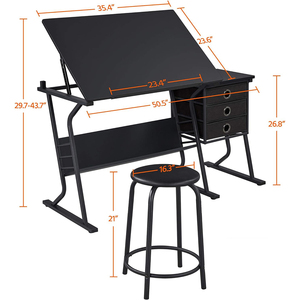 Drafting Table for Adults Artists Drawing <strong>Desk</strong> Tabletop Adjustable <strong>Art</strong> Craft <strong>Desk</strong> with Stool and 3 Slide Drawers - Product Image 5