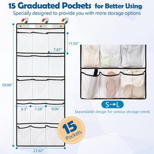 Organisateur magnétique à suspendre derrière la porte, 15 poches, blanc, en PVC, pour rangement approuvé pour les croisières, pour l'organisation derrière les portes - Product Image 3