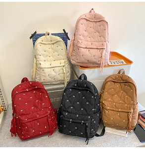 Cute Bow Junior High College Students Nylon <b>Backpack</b> Fashion Unisex Large Capacity Casual <b>Daily</b> School <b>Backpack</b> - Product Image 6