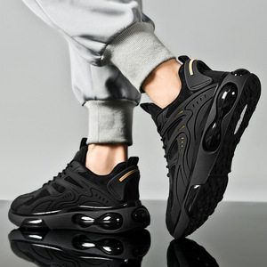 Chaussures Chunky Noires à Coussin d'Air pour Hommes, Été, en Maille Respirante, à Lacets, Bout Rond, Semelle Extérieure en Caoutchouc, Nouveau Style 2024 - Product Image 4