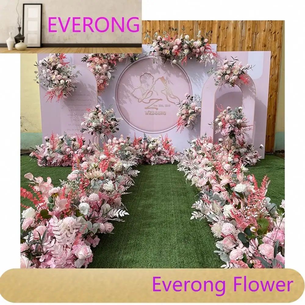 Düğün koridor zemin koşucu ve çiçek topu takım köpük taban ipek gül pembe çiçek koşucular çiçek satır dekorasyon için