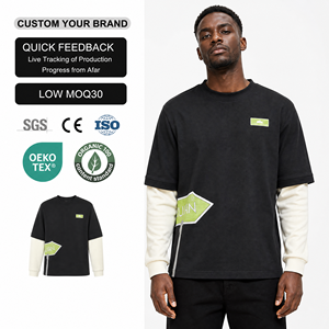 2 in 1 T Shirt High Quality 400 Gsm Cotton Oversized Streetwear DTG Vintage Double Layer Long Sleeve T-Shirt - Product Image 1