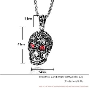 Collier unisexe tendance style punk en acier titane avec pendentif tête de mort fantôme et strass rouges, chaîne en bambou moulé, vente en gros - Product Image 5