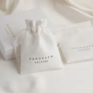 PandaS바느질 로고가있는 맞춤형 드로우 스트링 백 팔찌 목걸이 보석 포장 패브릭 파우치 용 스웨이드 벨벳 플랩 백