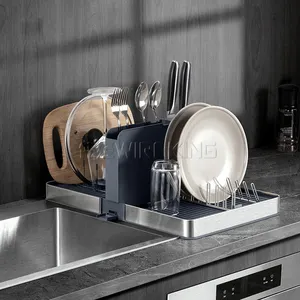 线制SUS防锈可折叠碗碟架厨房用具支架在水槽盘架上，带小包装