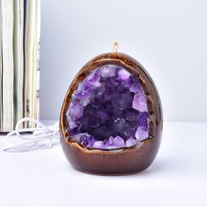 Lámpara Nocturna de Citrino Brasileño, Adorno de Huevo de Dinosaurio con Cueva de Amatista Natural, Grabado Original en Piedra Tallada para Dormitorio y Mesita de Noche - Product Image 3