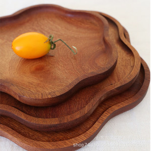 Juego de bandejas de madera con forma de flor, de madera natural, para frutas, postres, bocadillos, café, té, uso en hoteles. - Product Image 1