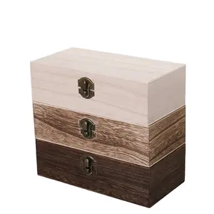 乡村黑棕色木盒盖长方形未完成木制工艺盒木质礼品盒带铰链盖