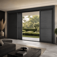 Ensemble complet de porte coulissante à persiennes à roulement fluide, cadre en alliage et lame de persienne assortie, accessoire pour pergola en aluminium