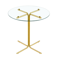 Table basse moderne convertible, pliable et extensible, en verre trempé de 36 pouces, avec plateau en verre trempé et structure en métal chromé doré robuste, quatre pieds