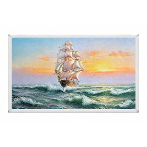 Dipinto a Olio 60x40cm di Nave a Vela Dipinto a Mano su <span class=keywords><strong>Tela</strong></span> di Cotone e Lino, Paesaggio Marino al Tramonto, Decorazione Murale per Casa e Hotel - Product Image 1