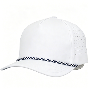 Casquette de golf élégante en polyester imperméable à 5 panneaux avec patch PVC personnalisé et décoration en corde - Product Image 4