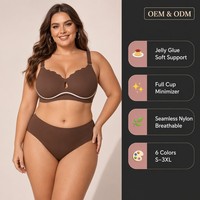 Soutien-gorge sans couture sans armatures en gelée, avec logo personnalisé OEM, grande taille, bonnet 3/4, décolleté plongeant en V, push-up, minimiseur, fermeture dorsale