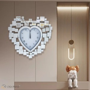 Anti-Droping Package WXMC-18 Modern <strong>Silver</strong> Decorative Heart-shaped Mirrored <strong>Clock</strong> - Product Image 4