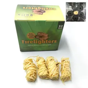 Allume-feu au charbon de bois naturel 32 pièces Boîte d'allume-feu en laine de bois Camping BBQ Grillades Longue durée 8-10 minutes de combustion Facilement - Product Image 4