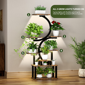 Soporte de plantas de interior de 8 niveles con 5 luces de cultivo, 10 niveles de atenuación gradual, tubo de acero metálico grueso y duradero de 0.8 mm para interiores - Product Image 3