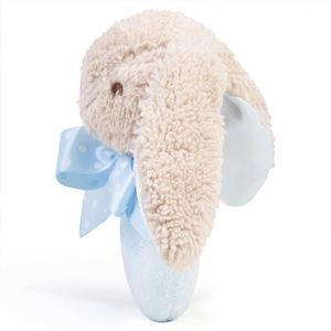 Hochet en peluche pour bébé, lapin <span class=keywords><strong>beige</strong></span> doux avec anneau bleu, poignée douce et anneau de préhension avec nœud bleu - Product Image 5
