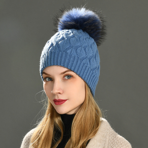 2024 <strong>Fluffy</strong> Big Real Fur Pom Pom Ball Beanie Double Layer Luxury Women Winter Ski Wholesale Wool Cashmere Knitted Beanie <strong>Hat</strong> - Product Image 2