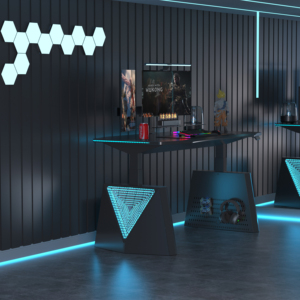 Ergonomic chơi game hiện đại bàn với RGB chiếu sáng quản lý cáp có thể điều chỉnh thường vụ bàn khung sắt cho game thủ văn phòng sử dụng - Product Image 1