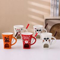 Mug à fondue en porcelaine de style nouveau, résistant aux hautes températures, compatible micro-ondes et lave-vaisselle, design nordique de dessin animé, idéal pour offrir