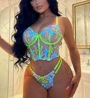 Ensemble de lingerie bikini floral européen et américain, sexy, en dentelle, push-up, en stock, avec bretelles réglables