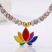 Kalung Bunga Teratai Pelangi Chakra Manik-manik Bodhi Alami Perhiasan Yoga dengan Ekstender Baja Tahan Karat Hadiah