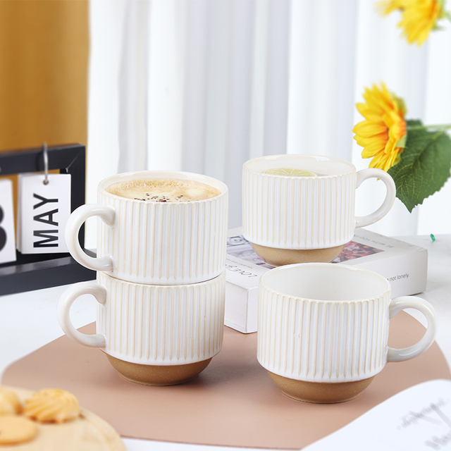 Ceramic Stackable Coffee Cup 450ml 15oz Vintage Style Nesting Mug Porcelain Drinkware Distressed Finish Kitchen Home Gift