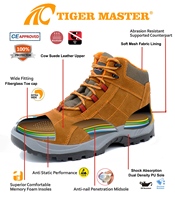 Sepatu Keselamatan Pria Bebas Logam Pelindung Kaki, Ujung Fiberglass Anti-tusuk, Kulit Suede Coklat Anti-selip Tahan Minyak & Asam