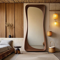 Miroir sur pied moderne en verre trempé Wabi Sabi, irrégulier, en bois massif antique, miroir de dressing, miroir pleine longueur pour salon
