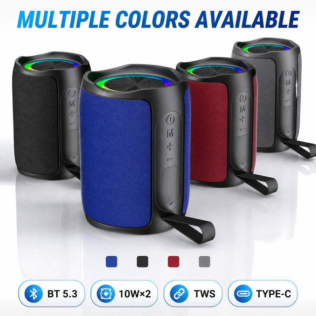Customizable Mini Portable Wireless Speaker RGB LED Light Round Shape Waterproof for Outdoor Use Bluetooth Communication