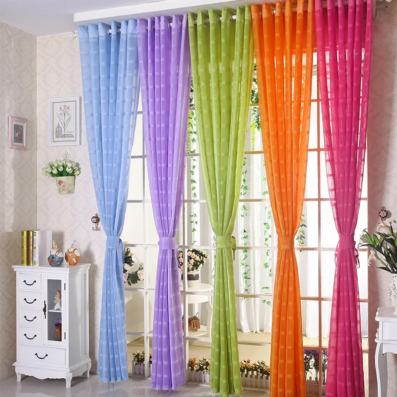 Wholesale Striped Linen Sheer Curtains Panels Bedroom Transparent Lightweight Voile Grommet Window Curtains