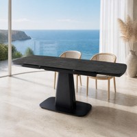 Table à manger de luxe légère, rectangulaire, avec plateau en pierre, style circulaire