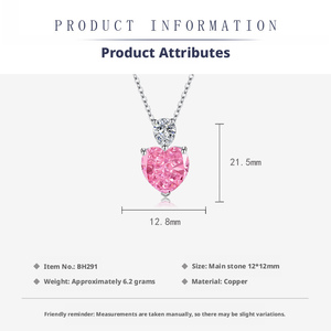 Collar con colgante de corazón rosa de diamante de alto contenido de carbono de 12 mm, juego de joyería de 3 piezas, juego de anillos de circonita rosa cobrizo para mujer, más vendido. - Product Image 4
