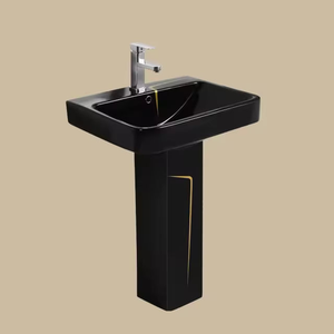 Ensemble <span class=keywords><strong>WC</strong></span> et lavabo en céramique monobloc de luxe, élégant, en porcelaine, avec siphon en S, couleur noire - Product Image 5