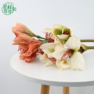 Fleurs d'amarilles artificielles roses et blanches mélangées de 70 cm à longue tige, élégantes pour centre de table de mariage et arrangement en vase - Product Image 4