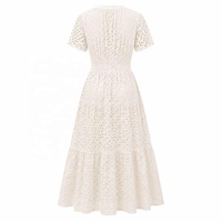 Robe d'été personnalisée pour femme, manches courtes, col en V, ajourée, coupe trapèze longue, élégante, pour vacances à la plage