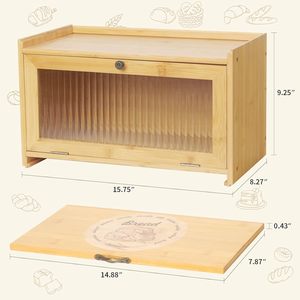 Caja de almacenamiento de pan de bambú con tabla de cortar y ventana transparente para uso en la cocina - Product Image 3