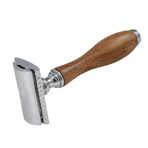 Rasoir de sécurité à double tranchant Morgans Industries, lame double, acier inoxydable, manche en bois, pour droitiers, rasage du visage, usage en salon de coiffure - Product Image 3