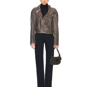 OEM Custom Autumn <b>Jackets</b> for Women Street Hip-Hop Women <b>Jackets</b> Vintage Acid Wash Leather <b>Short</b> <b>Jacket</b> - Product Image 5