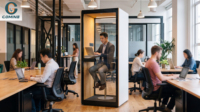 COMINE 2026 Cabine de bureau insonorisée moderne en bois pour une personne avec ventilation et éclairage LED pour hôtel et entrepôt