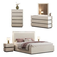 Ensemble de chambre à coucher moderne de luxe, lit king size, tête de lit LED, mobilier complet en bois pour chambre principale d'hôtel ou de maison