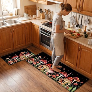 EIFFEL HOME Tapis de sol de cuisine en PVC pliable, imperméable, antidérapant, rectangulaire, imprimé champignons, lavable, résistant à l'huile pour la maison et la cuisine - Product Image 1