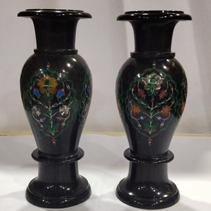 Jarrón de Flores de Mármol Negro Pulido de 6 Pulgadas con Incrustaciones Intrincadas, Estilo Antiguo Hecho a Mano, Material de Artesanía en Piedra - Product Image 3