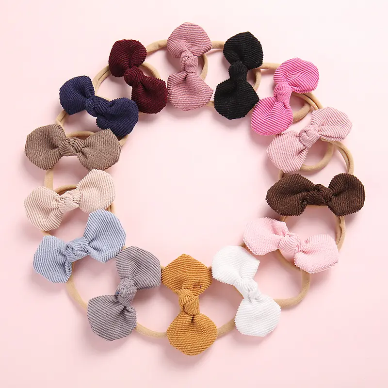 Best-Selling Children's Headwear Diy Corduroy Bow Kids Hair Band Bouncy Super Soft Newborn Baby Hair Band Accessories With Band