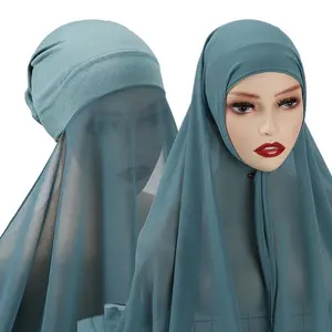 Оптовая продажа, индивидуальный логотип, мгновенный хиджаб с нижним шарфом для мусульманских шифоновых хиджабов с нижним колпаком, мгновенный хиджаб