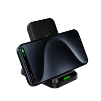 Support de charge sans fil 2-en-1 15W à double bobine pour téléphone et écouteurs, chargeur portrait/landscape pour bureau, chevet et bureau