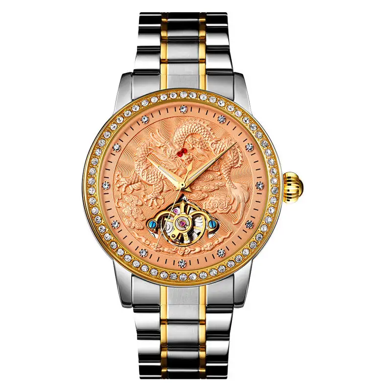 Reloj SKMEI 9219 automatic movement men's watch embossed dragon moon phase case diamond luxury fashion business wrist watch