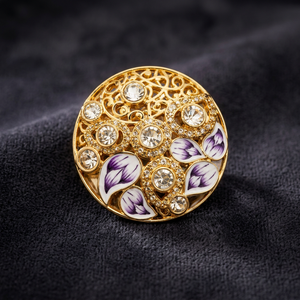 Boutons de luxe personnalisés en laiton avec tige, motif floral en filigrane doré, émail violet et blanc, faits à la main, en cristal, pour hommes, anniversaire, mariage - Product Image 5